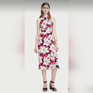 Ann Taylor Hibiscus Print Linen Midi Dress